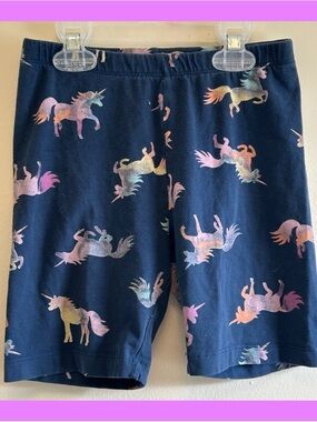 Girls' Navy Unicorn Print Bike Shorts